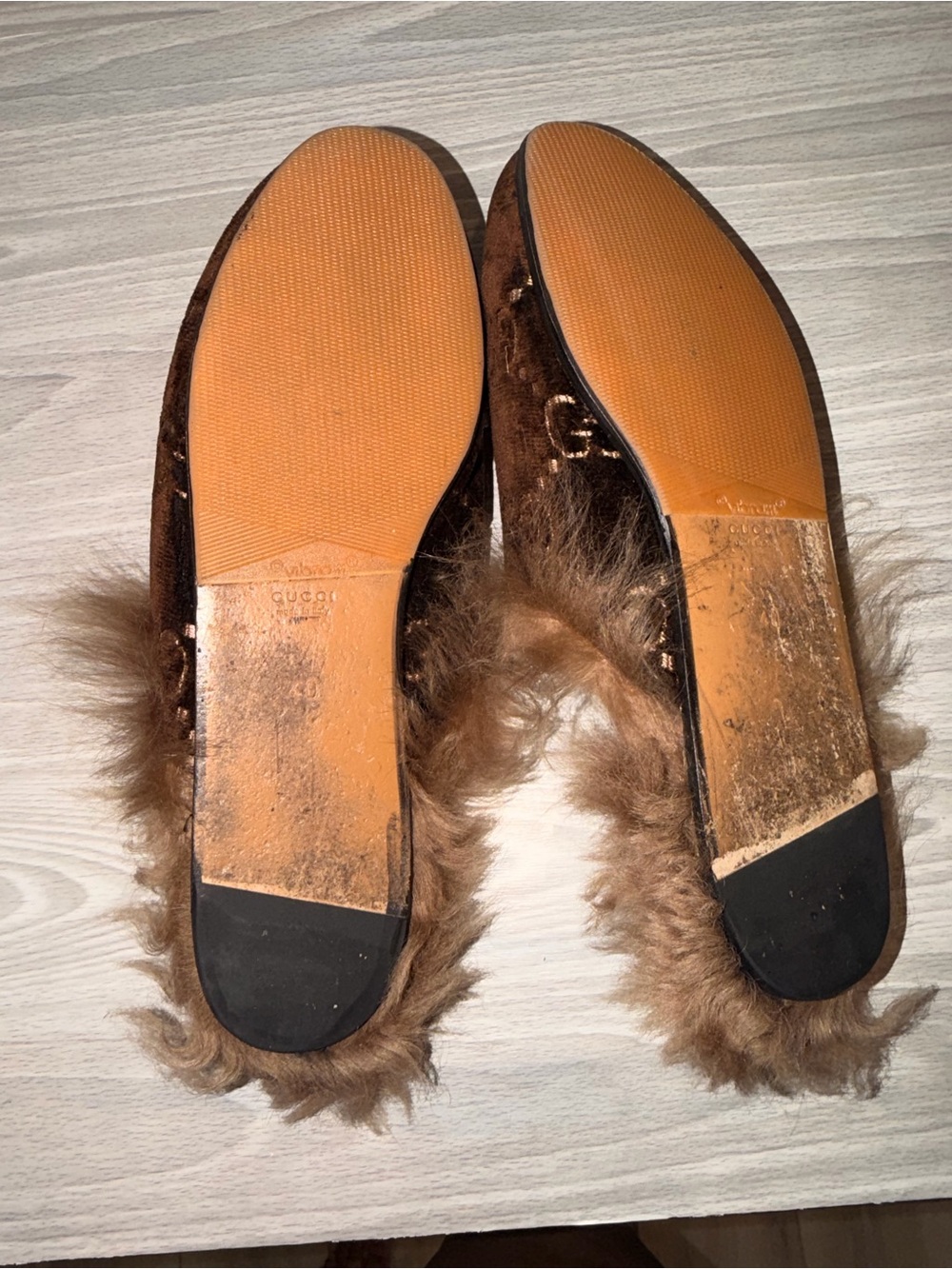 GUCCI VELVET PRINCETOWN GG SLIPPERS WITH LAMB FUR Sz 10 - EU 40 - Picture 4 of 4